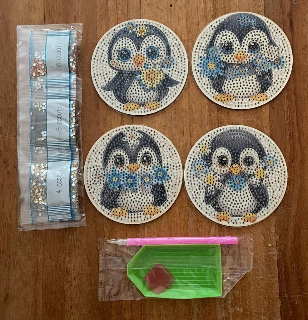 Diamond Painting 4 Pinquin onderzetters  rond Nieuw, Ophalen of Verzenden, Nieuw, Knutselwerk