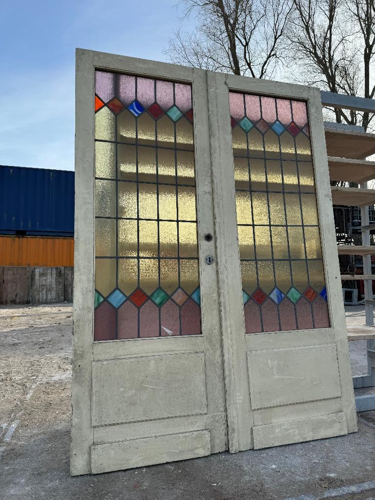 Set openslaande deuren met glas in lood 201x145cm., Ophalen