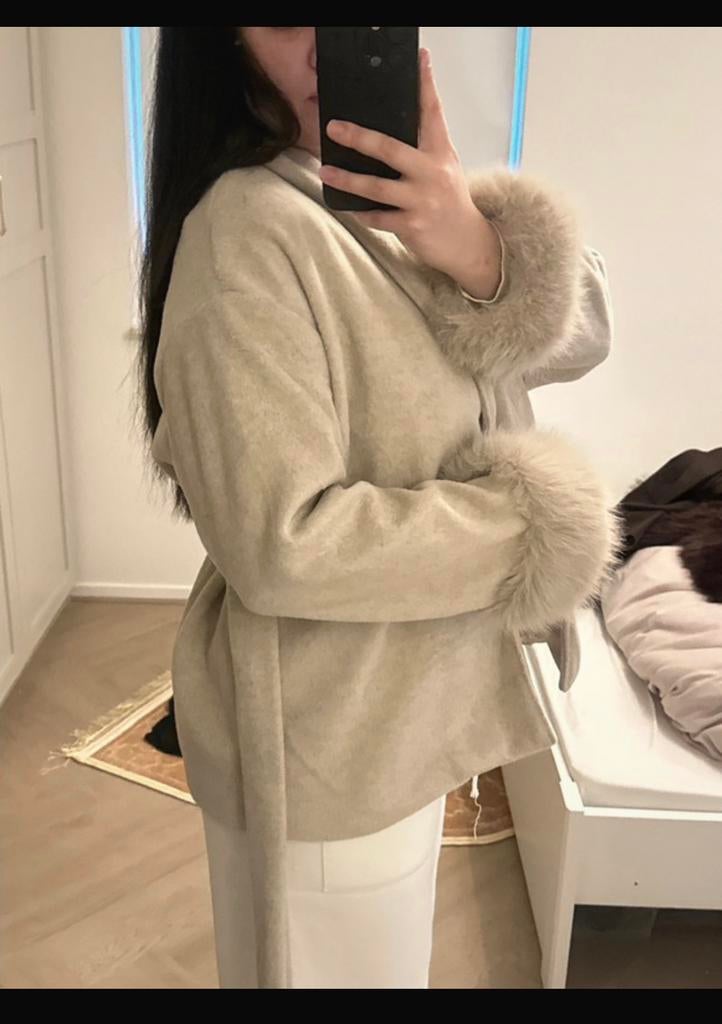 Fur jacket-beige, Maat 38/40 (M), Verzenden, Beige, Nieuw