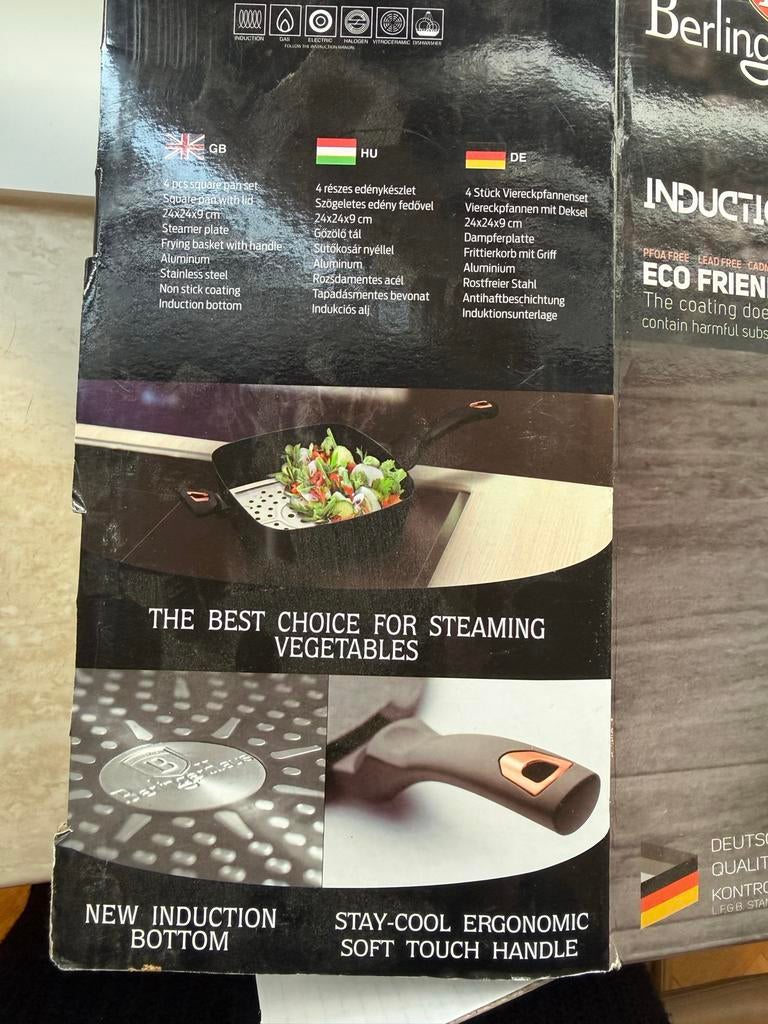 Berlinger Haus Black Rose 4-delige vierkante pannenset, Inductieplaat, Pannenset, Ophalen of Verzenden, Nieuw