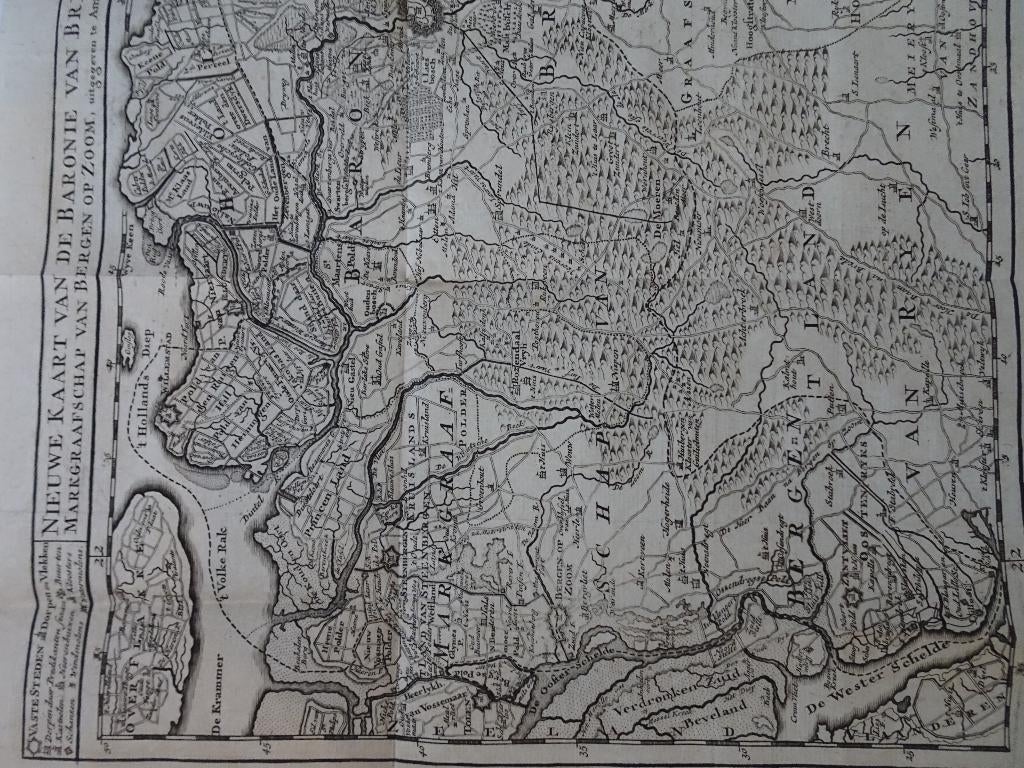 gravure kaart baronie Breda Bergen op Zoom Tirion 1739, Antiek en Kunst, Kunst | Etsen en Gravures, Verzenden, Cartografie, Gravure