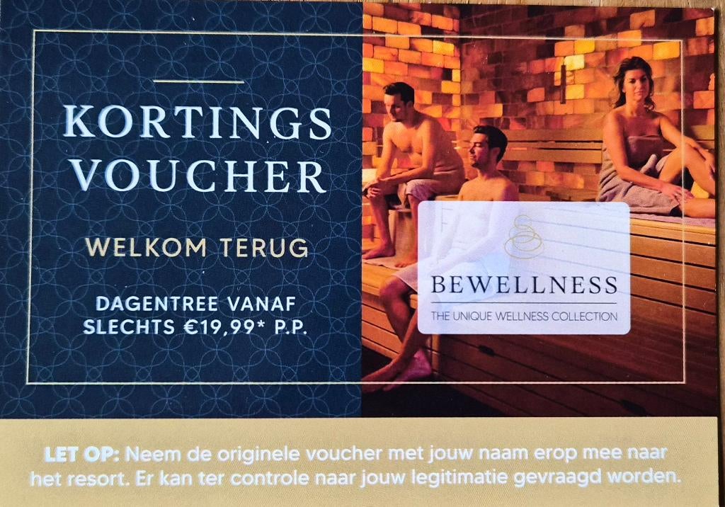 Kortingsbon (voucher) voor sauna's BeWellness t/m 11-5-2026, Twee personen, Kortingsbon, Spa of Sauna