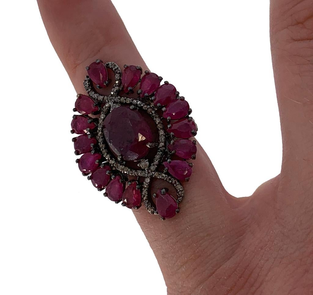 Robijn diamanten antieke fraaie zilveren dames ring vintage
