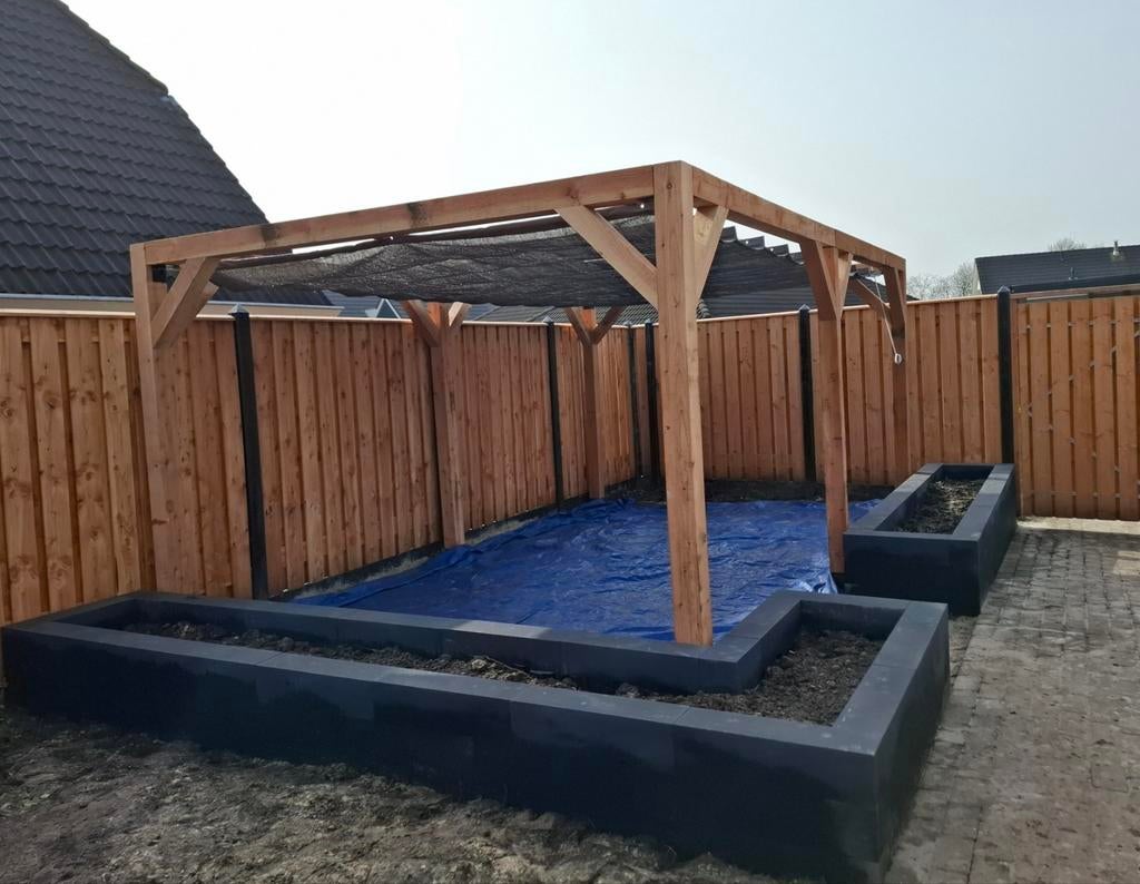Douglas houten pergola 524x324cm incl antraciet schaduwdoek, Ophalen, Zo goed als nieuw
