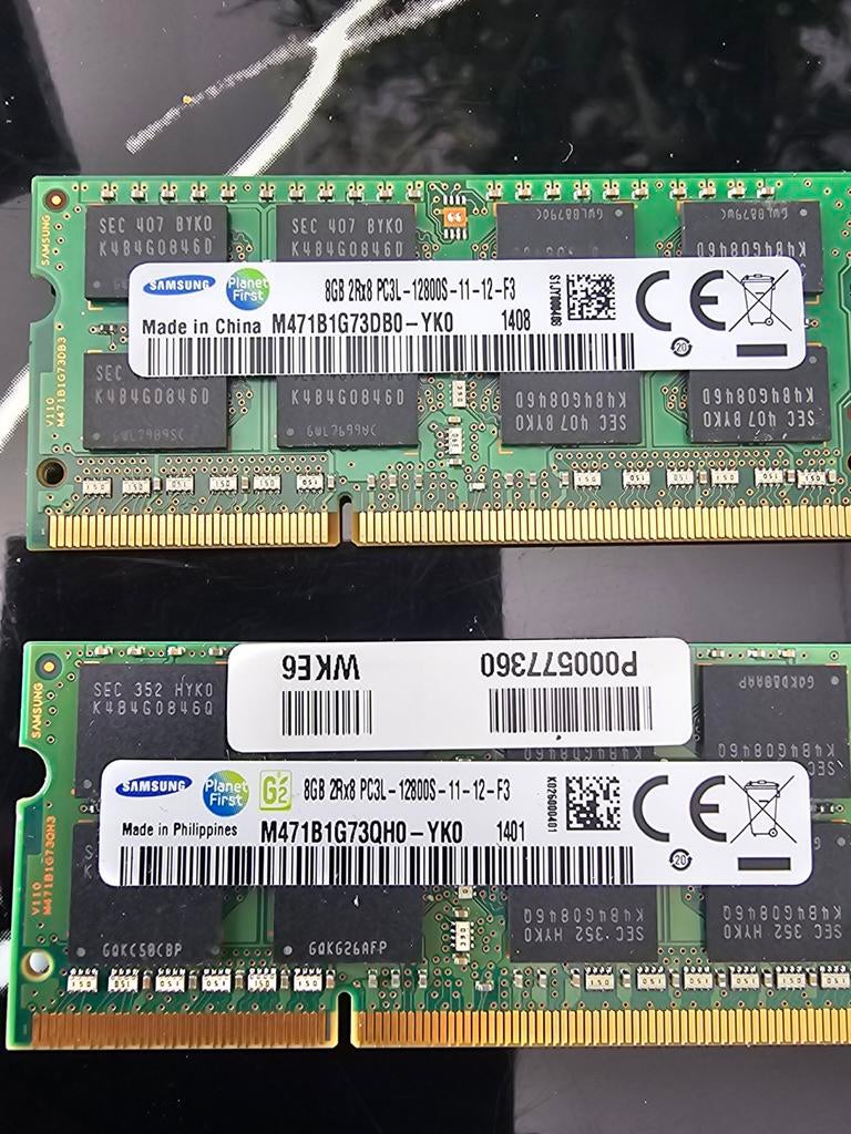2x Samsung 8GB DDR3L RAM Geheugen PC3L-12800S Laptop, Computers en Software, RAM geheugen, Gebruikt, 8 GB, DDR3, Ophalen of Verzenden