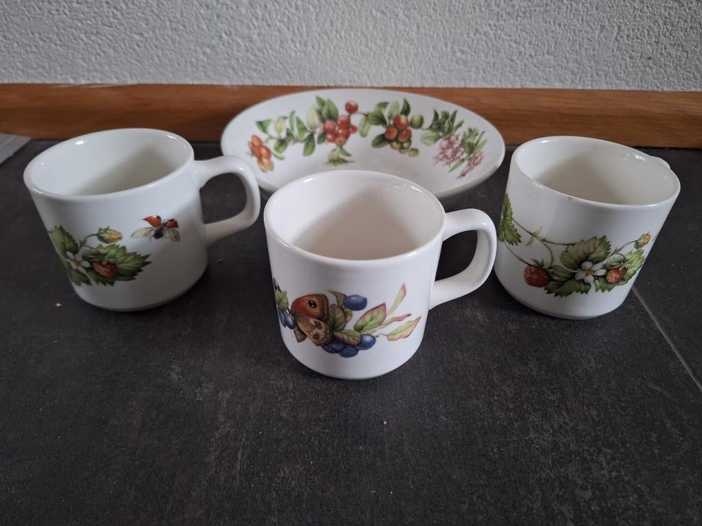 3 mokjes en 1 schaaltje Marjolein Bastin Wedgwood group., Huis en Inrichting, Ophalen of Verzenden, Zo goed als nieuw, Aardewerk