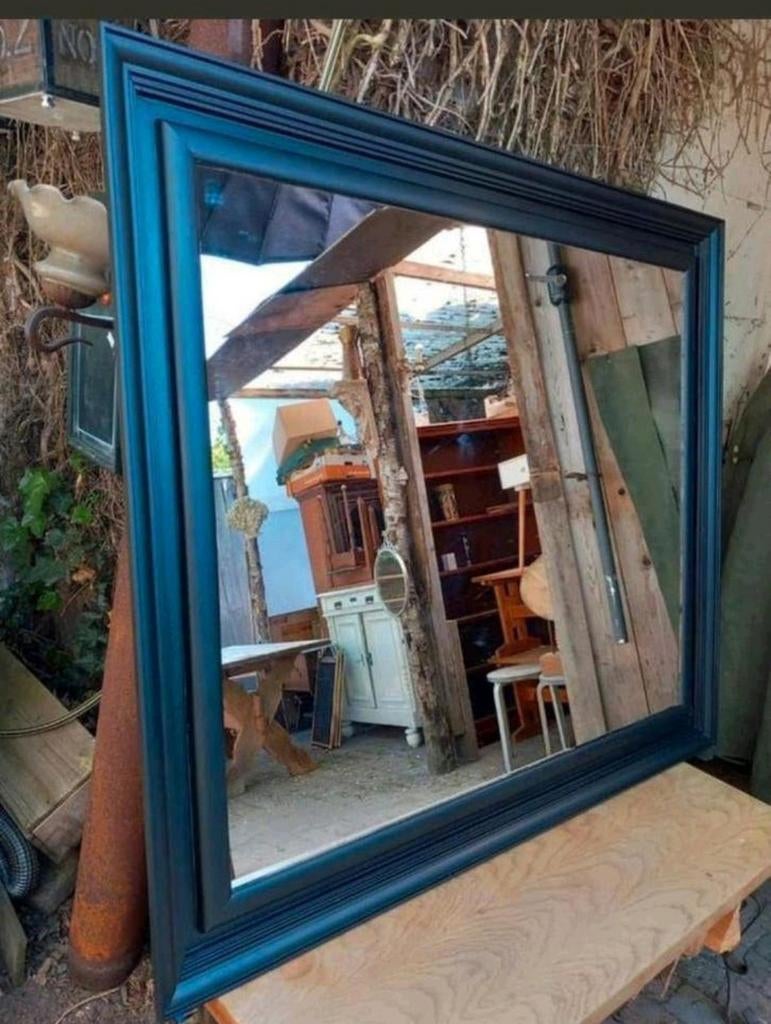 Grote spiegel met zwarte houten lijst, Antiek en Kunst, Ophalen