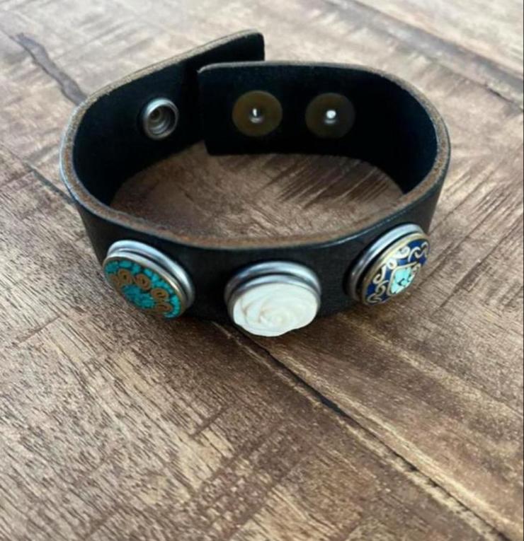 Noosa Amsterdam armband met 3 chunks, Gebruikt, Zwart, Leer, Ophalen of Verzenden