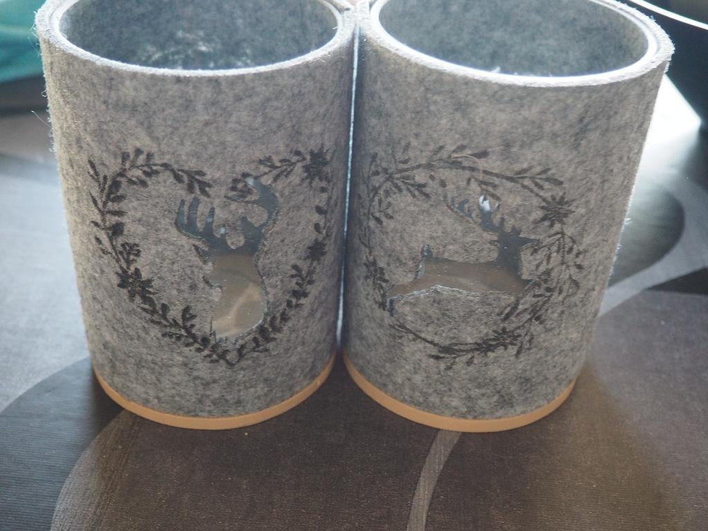 2 nieuwe grijze windlichten met herten, Overige materialen, Nieuw, Ophalen of Verzenden, Grijs