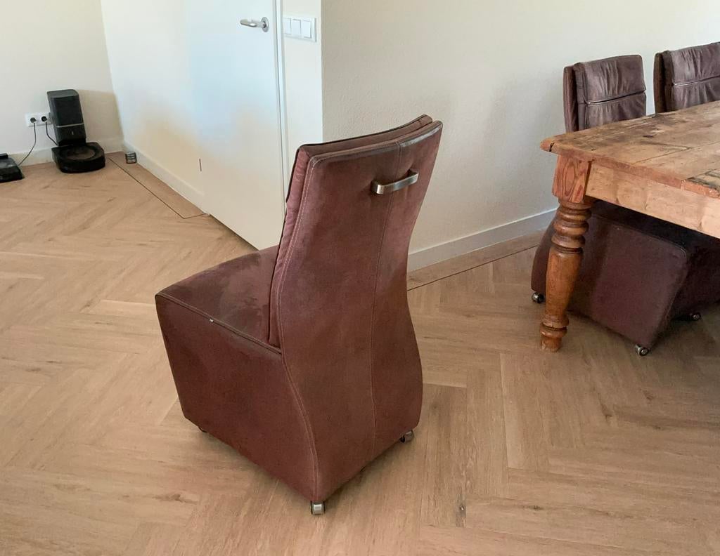 Eetkamerstoelen 6, Ophalen, Bruin, Zo goed als nieuw, Stof