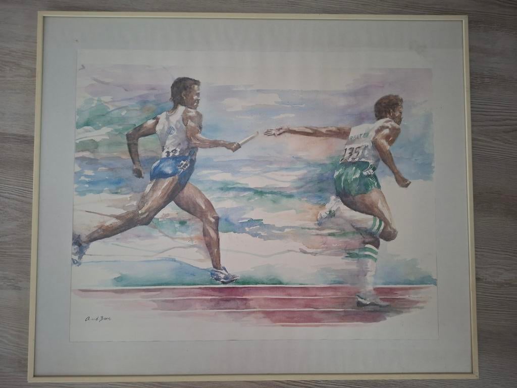 Aquarel van Angelique van de Born: Estafette, Ophalen of Verzenden