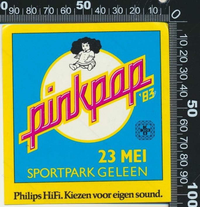 Sticker: Pinkpop 1983, Ophalen of Verzenden, Zo goed als nieuw, Bedrijf of Vereniging