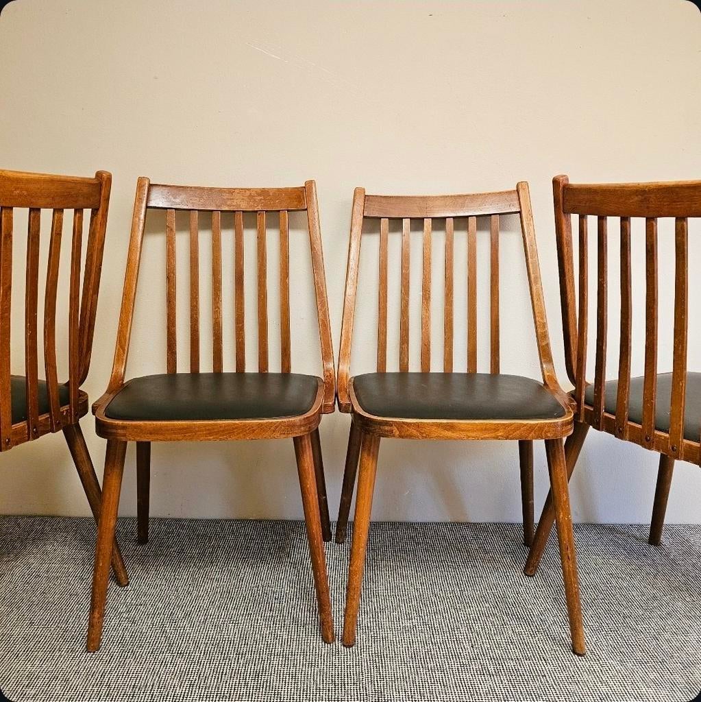 4 Vintage Retro Stoelen van Gábriel Frigyes design, Szkiv, Gebruikt, Zwart, Ophalen of Verzenden, Vier