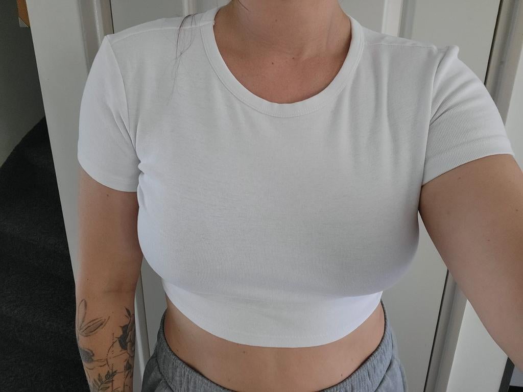 Zara croptop crop top shirt korte mouwen wit m 38, Maat 38/40 (M), Ophalen of Verzenden, Zo goed als nieuw, Korte mouw