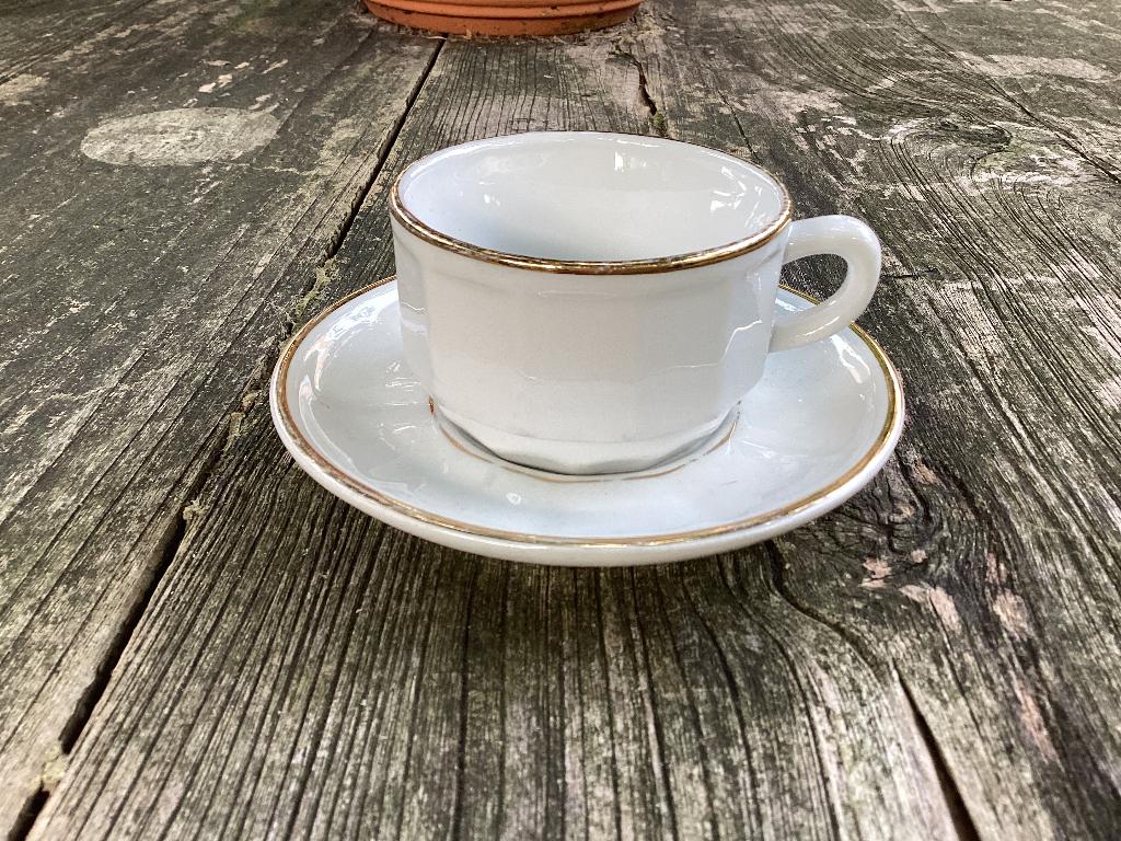 Vintage Servies Apilco France Wit Goud Kop en Schotel, Ophalen, Zo goed als nieuw, Overige stijlen, Kop(pen) en/of Schotel(s)
