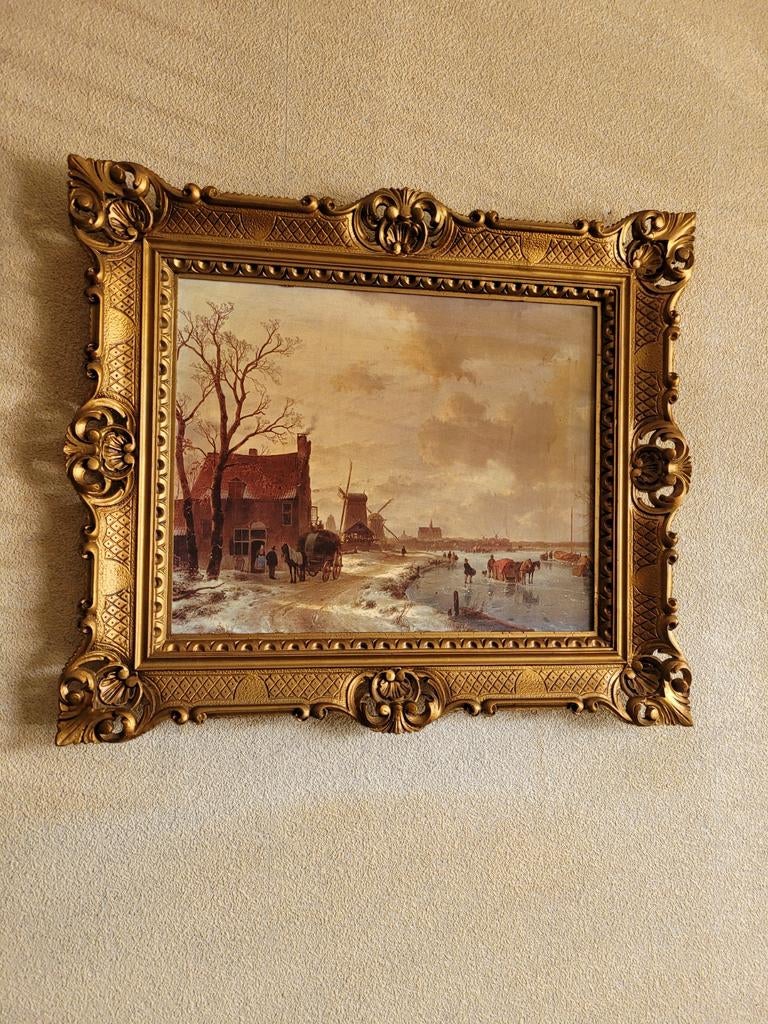 Schilderij Winterlandschap met Molen en Schaatsers, Ophalen