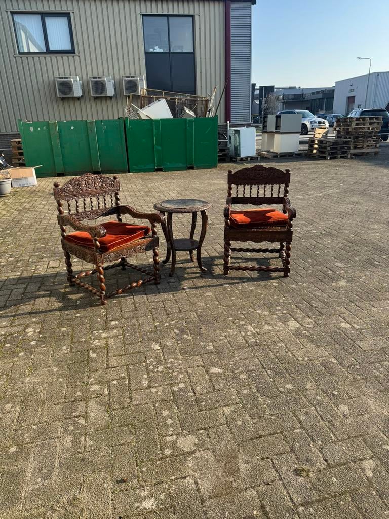 Antieke Koloniale Japara Stoelen met Tafel, Huis en Inrichting, Stoelen, Z, Z, Ophalen of Verzenden, Zo goed als nieuw