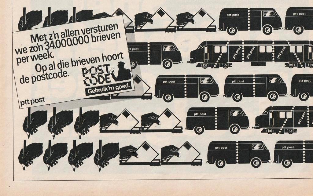 retro reclame 1979 PTT post per NS posttrein & busje, Verzenden, Overige typen