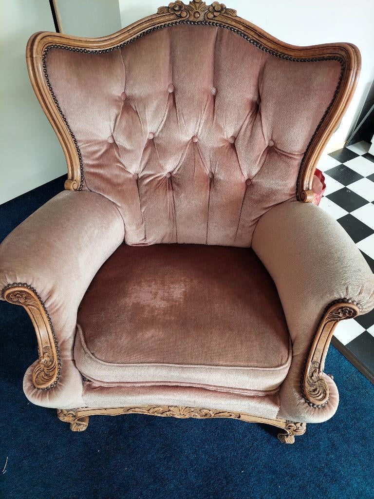 Oud roze barok bankstel en stoel, Ophalen