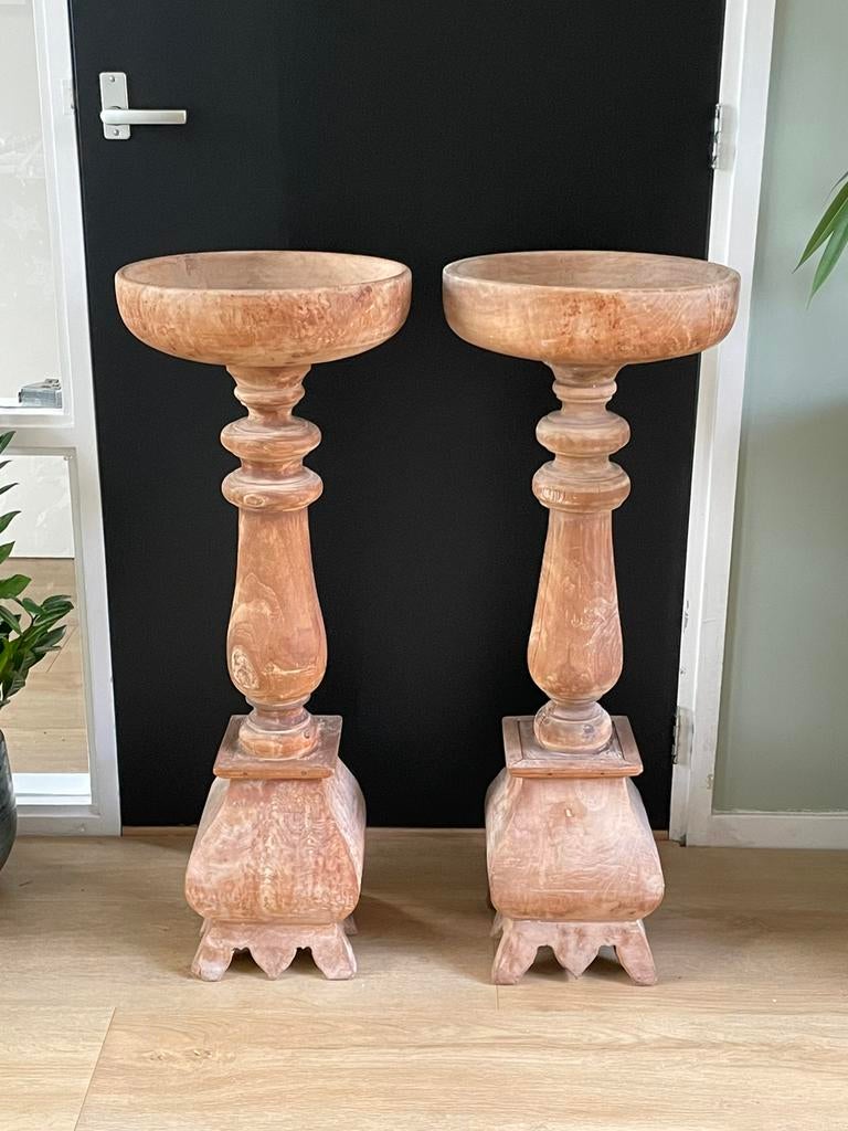 Massief teak zuilen (2x), Huis en Inrichting, Woonaccessoires | Zuilen en Pilaren, Ophalen