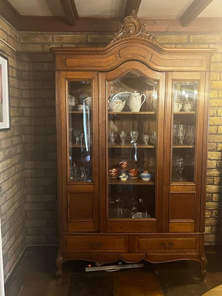 Antieke porseleinkast / vitrinekast - massief hout, Antiek en Kunst, Ophalen of Verzenden