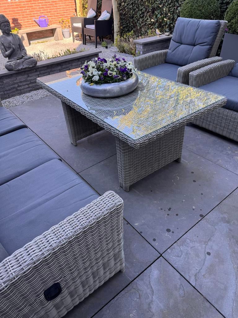 Loungeset 4-delig met verstelbare leuningen en kussens, Tuin en Terras, Tuinsets en Loungesets, Gebruikt, Loungeset, Wicker, 5 zitplaatsen