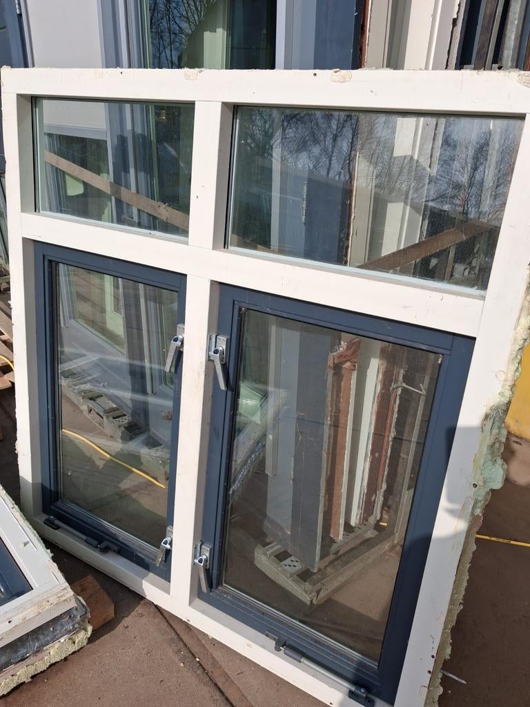 3x hardhouten raamkozijnen met openslaande ramen, 75 tot 150 cm, Raamkozijn, Ophalen of Verzenden, 75 tot 150 cm