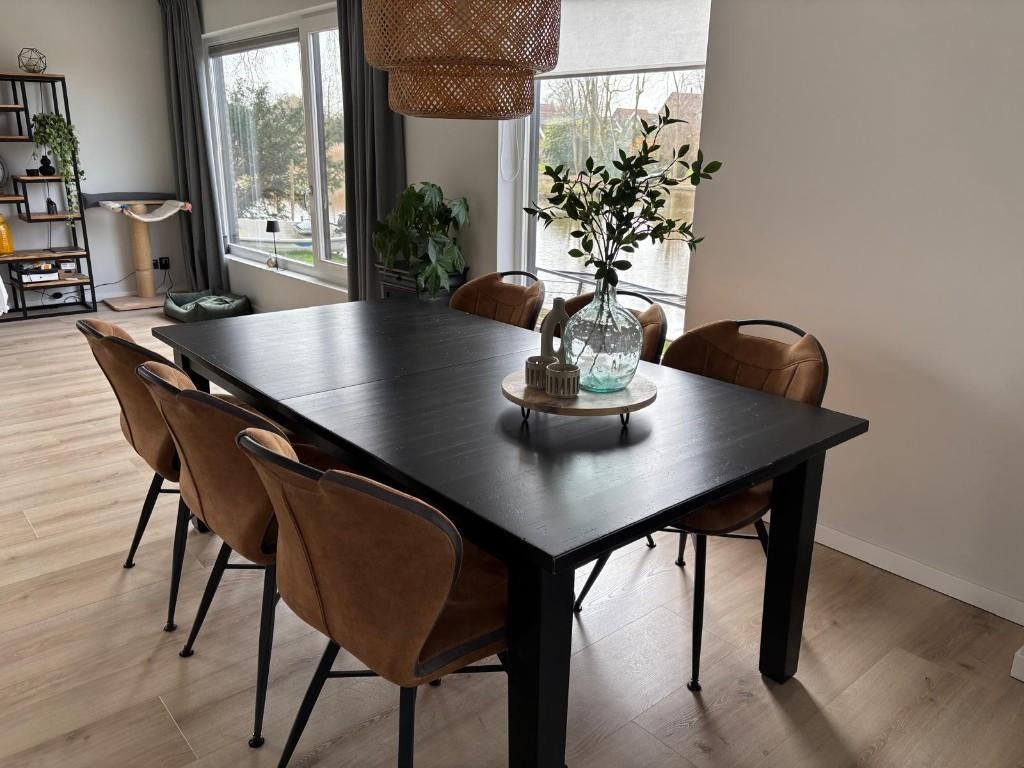 IKEA uitschuiftafel van 6 tot 10 personen zwartbruin, Ophalen, Gebruikt, 100 tot 150 cm, 200 cm of meer