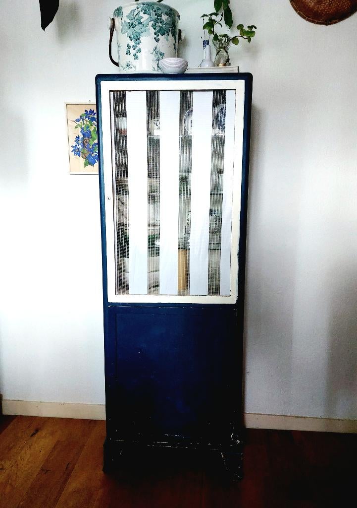 Apothekerskast dokterskast, vitrine stalen kast 1940, Ophalen, Met deur(en), 50 tot 100 cm, Glas