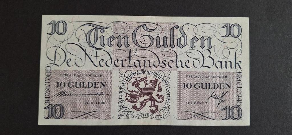 Nederland 10 gulden 1945 Pr. ( Mooie kwaliteit!), Postzegels en Munten, Bankbiljetten | Nederland, Ophalen, 10 gulden