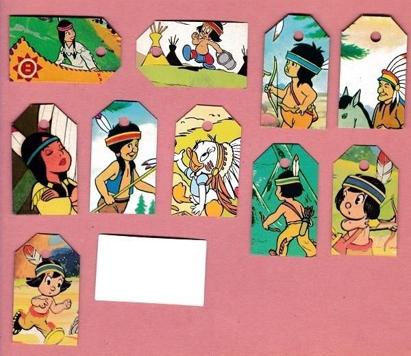 9520) indianen hiawatha pocahontas labeltjes, Ophalen of Verzenden, Zo goed als nieuw