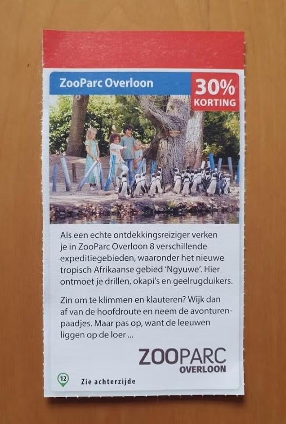 ZooParc Overloon 30% korting maximaal 4 personen, Drie personen of meer, Kortingskaart