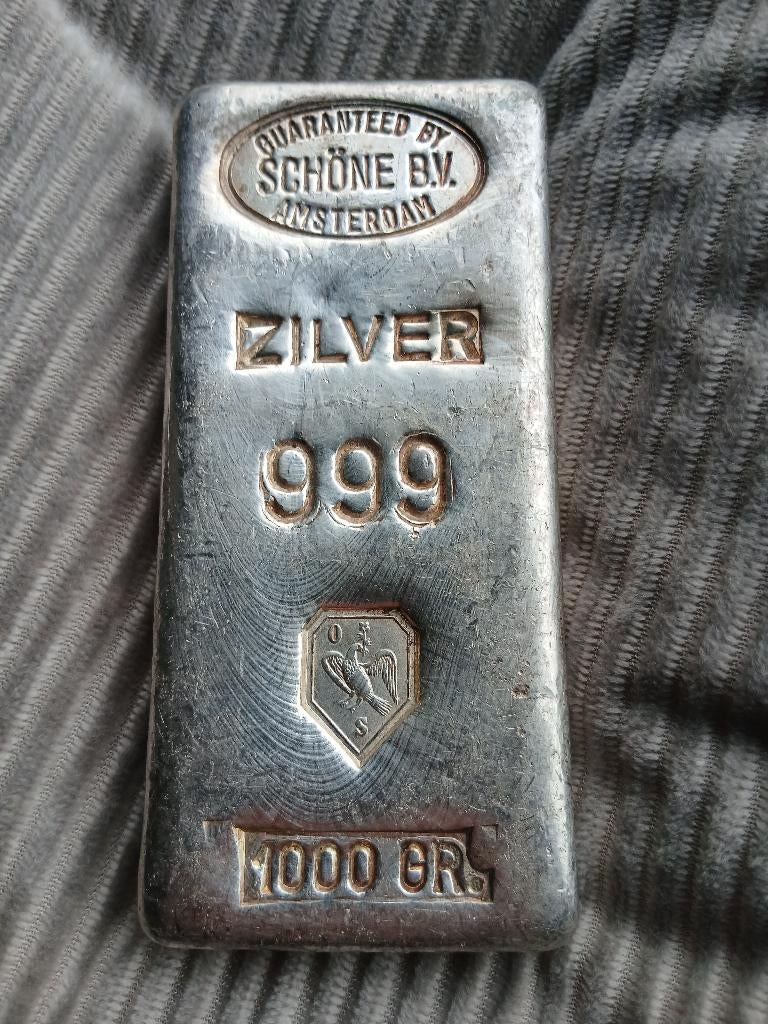 Zilverbaar kilo baar zilver, Postzegels en Munten, Edelmetalen en Baren, Ophalen, Zilver