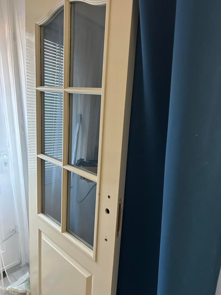 Binnendeur met glas, crèmekleurig, Doe-het-zelf en Verbouw, Gebruikt, Minder dan 80 cm, Binnendeur, Minder dan 200 cm