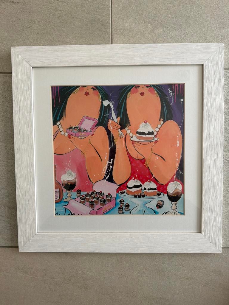 Schilderij 'Dikke Dames' 45x45 cm - Vrolijke Kunst, Antiek en Kunst, Kunst | Schilderijen | Modern, Ophalen of Verzenden