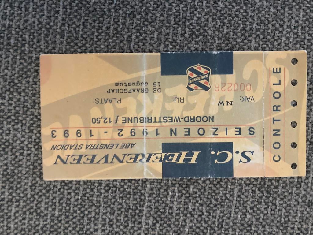 TICKET HEERENVEEN-DE GRAAFSCHAP 92-93, Ophalen of Verzenden, Zo goed als nieuw, Overige binnenlandse clubs, Overige typen