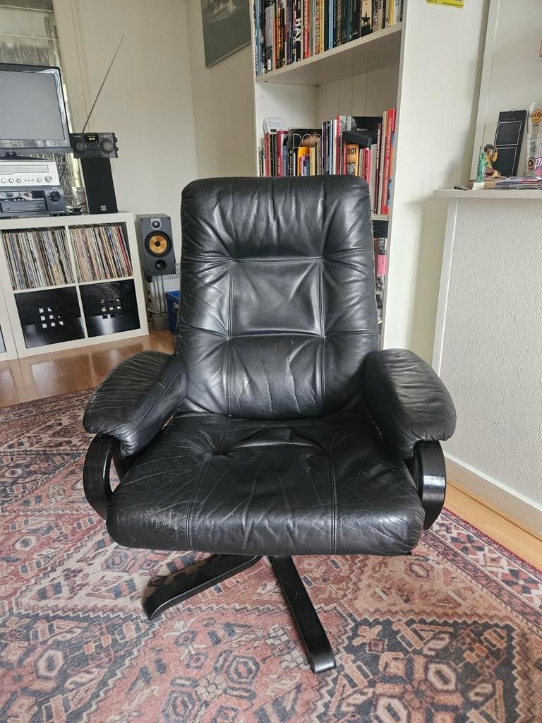 Leren draai relax fauteuil, diverse standen, Huis en Inrichting, Fauteuils, Ophalen, Gebruikt, 75 tot 100 cm, 75 tot 100 cm