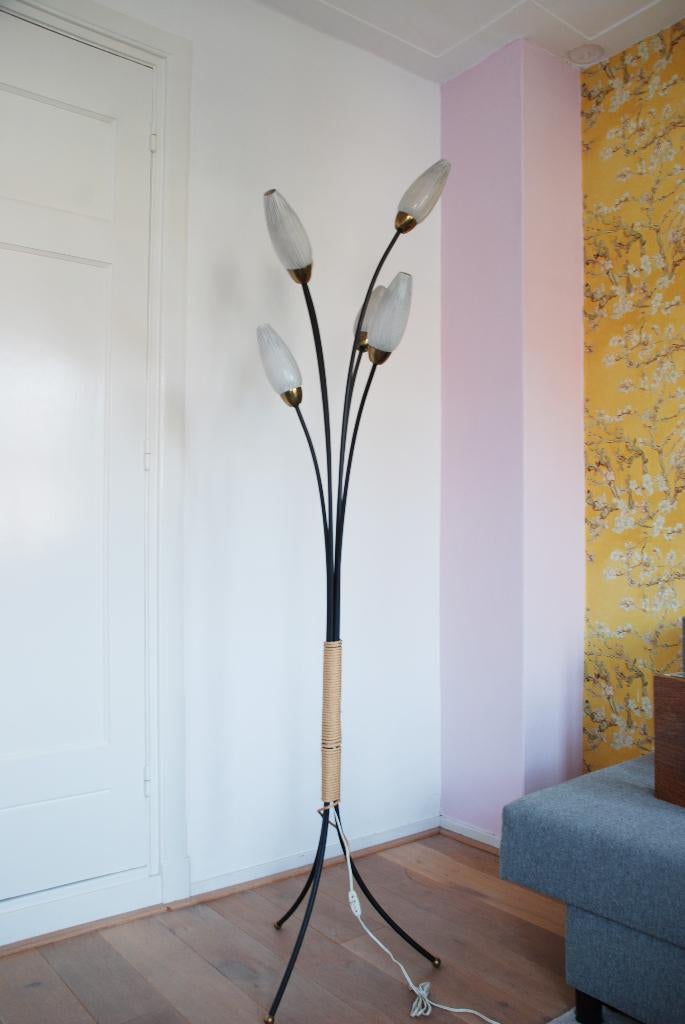 Vintage Spiderlamp ( Sprietlamp ) bieden vanaf € 250,-, Huis en Inrichting, Lampen | Vloerlampen, Ophalen, Gebruikt, Glas, Jaren 50