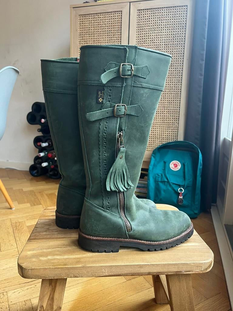 Prachtige groene leren laarzen, maat 38, Hoge laarzen, Ophalen of Verzenden, Zo goed als nieuw, Groen