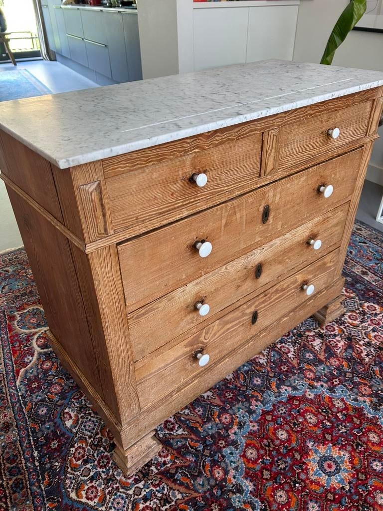 Houten ladekastje brocante marmer, Huis en Inrichting, Kasten | Ladekasten, Ophalen, Gebruikt, 50 tot 100 cm, 3 of 4 laden