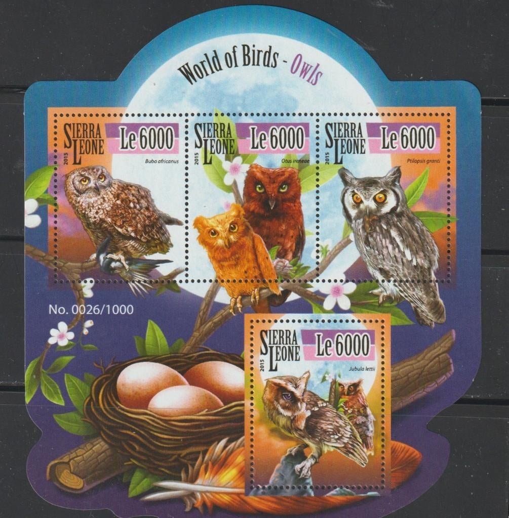 VOGELS = UILEN = Mooi bl. v 4st SIERRA LEONE-GB-018, Verzenden, Postfris, Dier of Natuur
