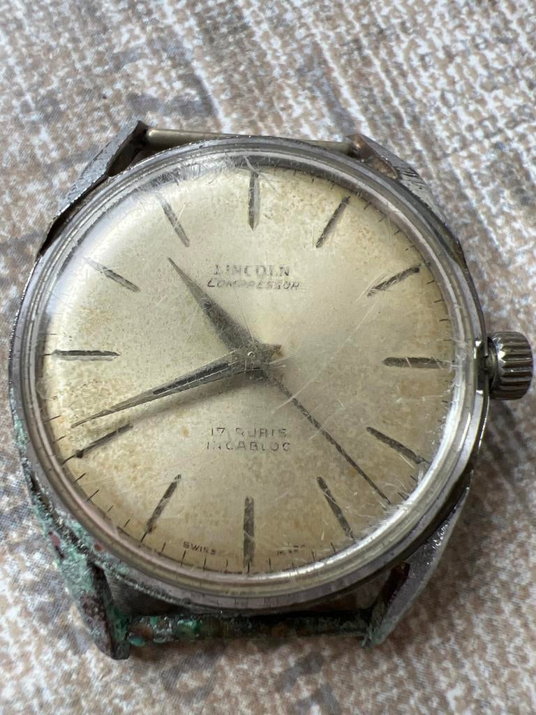 Lincoln Compressor 17 Jewels Mechanisch Horloge - Werkend, Ophalen, Staal, Polshorloge, Overige merken