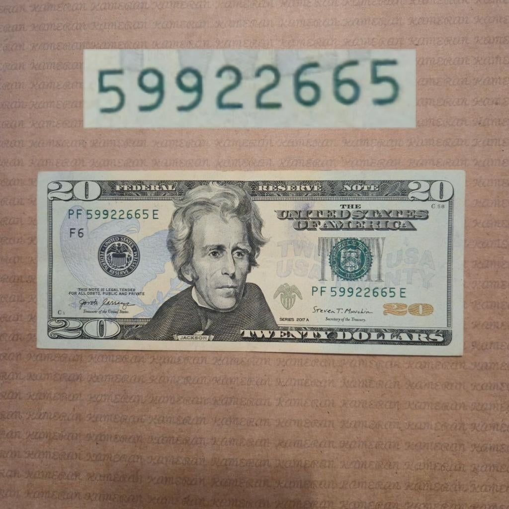 Zeldzaam $20 biljet met uniek serienummer 59922665, Ophalen of Verzenden