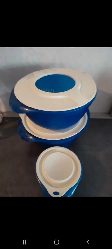 Nieuwe Tupperware Mickommen Set met Vergiet, Huis en Inrichting, Keuken | Tupperware, Ophalen of Verzenden, Nieuw, Blauw, Bak of Kom