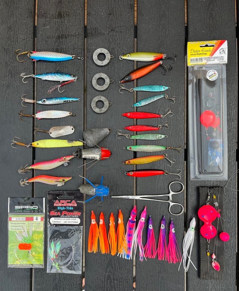 Partij zeevis spullen, kunstaas roofvis lood pilkers, Ophalen of Verzenden, Gebruikt, Overige typen