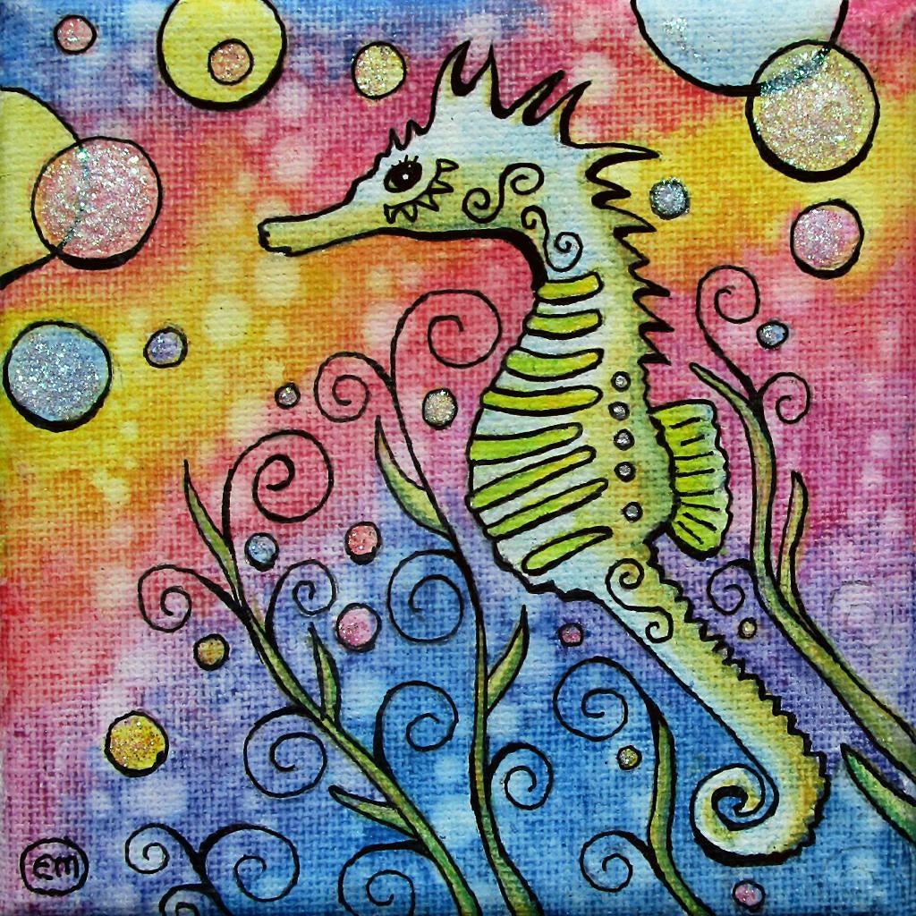 Heel fijntjes geschilderd. Prachtige zeepaardje met glitters, Ophalen of Verzenden