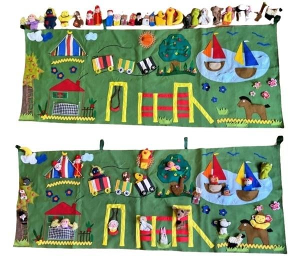 Wandkleed vintage uitgebreid met 25 speelpoppetjes, Kinderen en Baby's, Kinderkamer | Inrichting en Decoratie, Ophalen of Verzenden