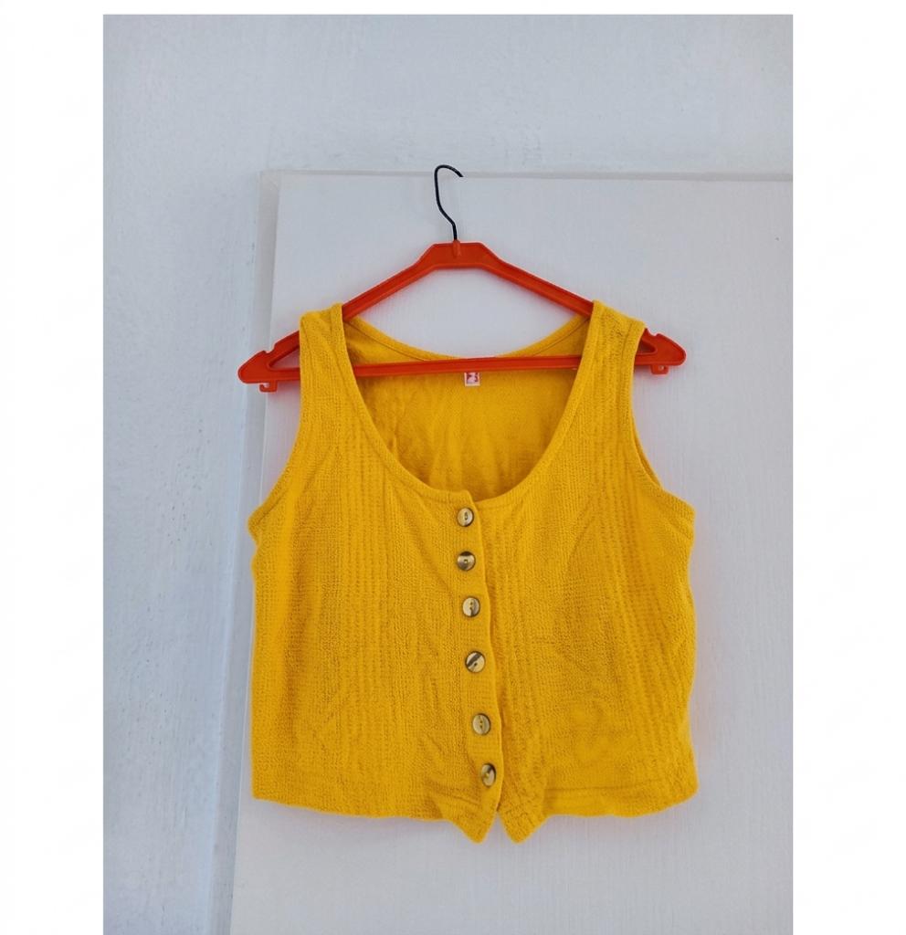 mosterd/geel tanktop met knoopsluiting/maat M, Maat 38/40 (M), Geel, Ophalen of Verzenden, Zonder mouw