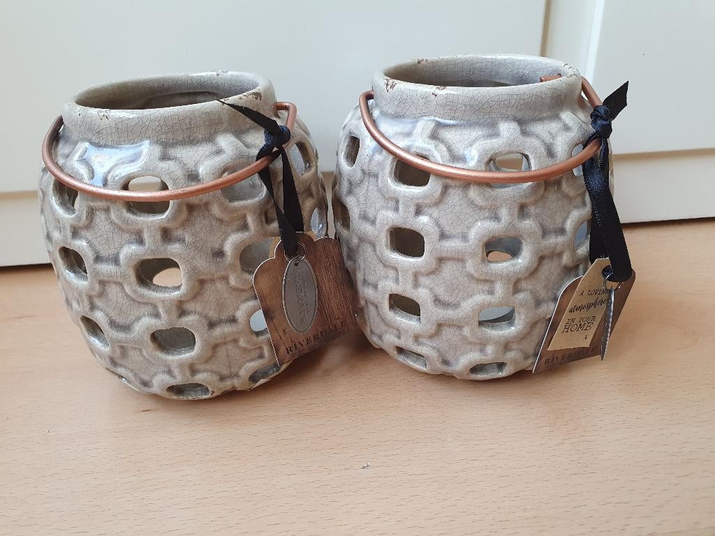 2 x Hurricane / Windlicht Riverdale 12 cm, Overige materialen, Ophalen of Verzenden, Zo goed als nieuw, Grijs