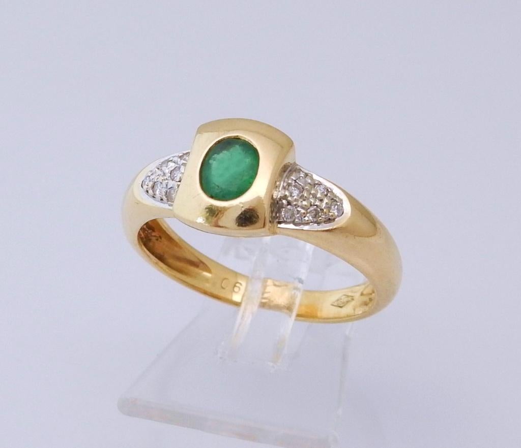 18 karaat Gouden Ring Damesring 12 Diamanten en Smaragd, Jw, Verzenden, Nieuw, 17 tot 18